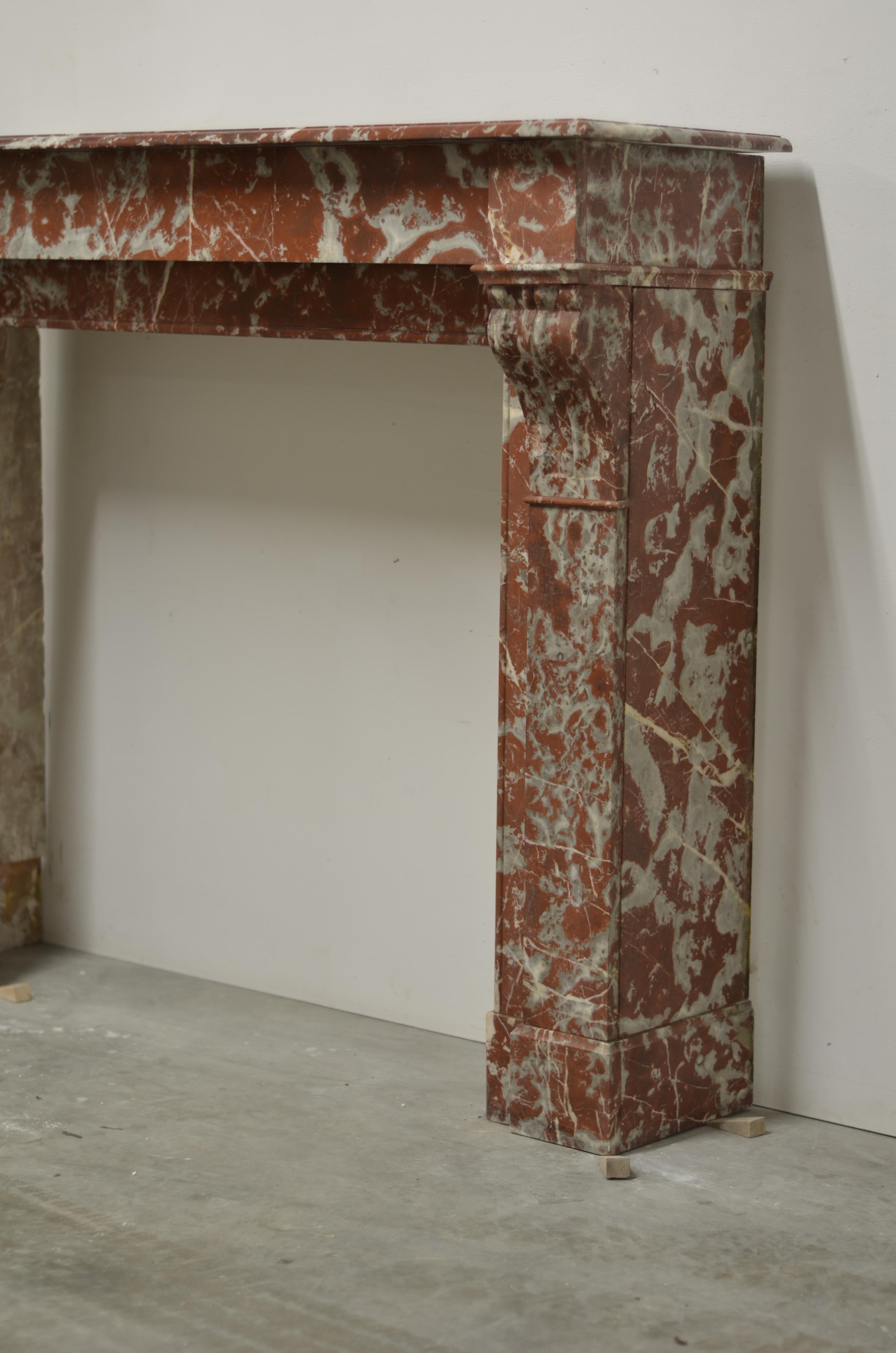19th Century Antique Fireplace Mantel in Red Marble 2