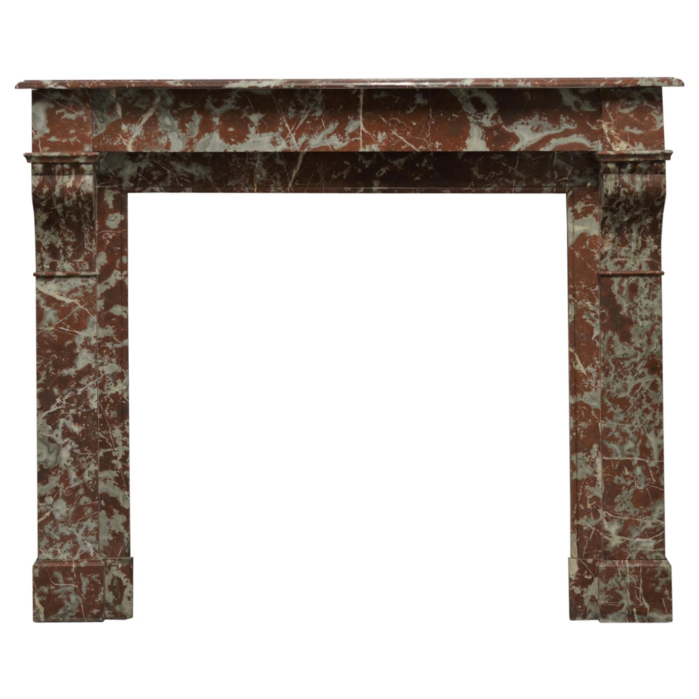 19th Century Antique Fireplace Mantel in Red Marble