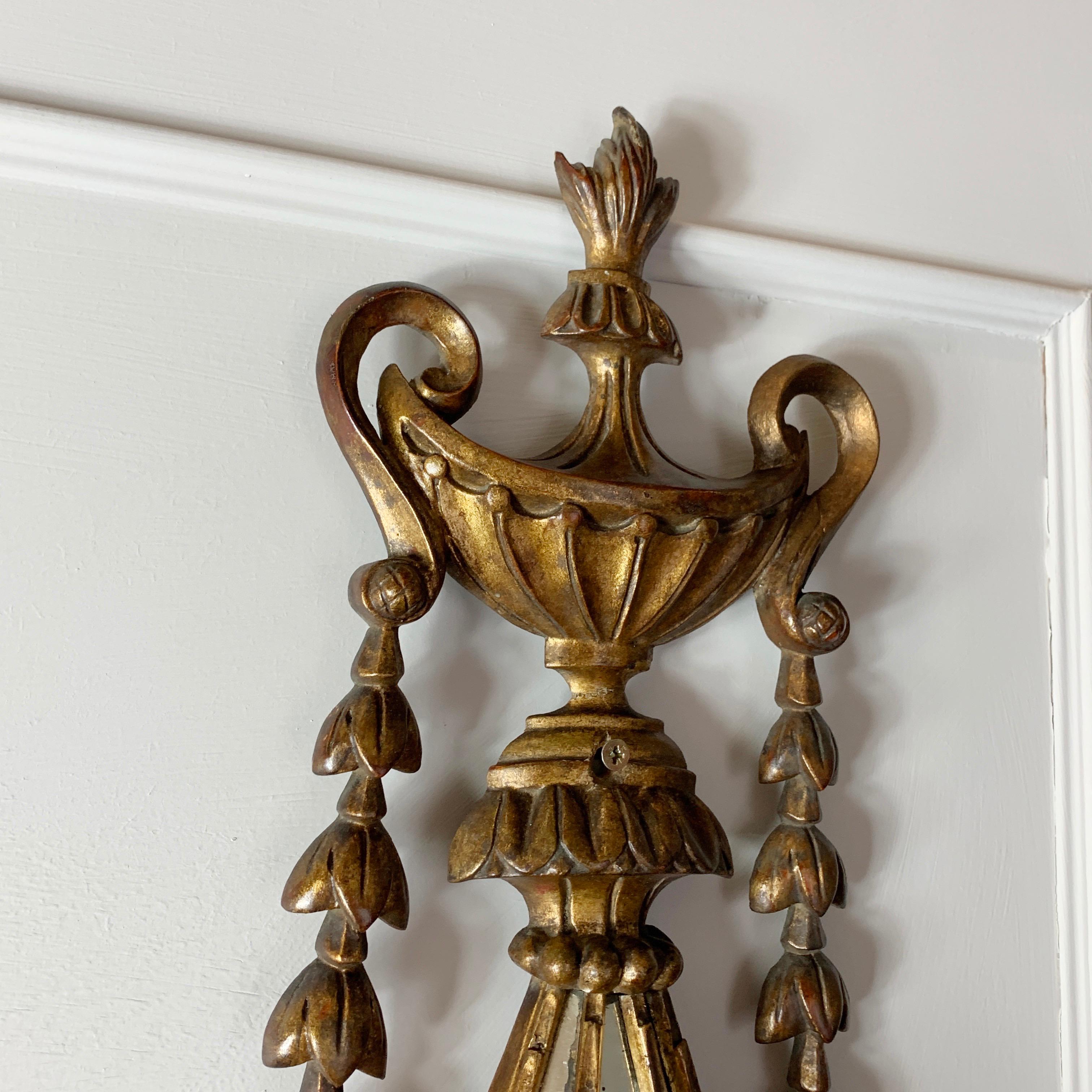 19th C Antique French, Gilt Faceted Mirror Wall Sconce For Sale 4