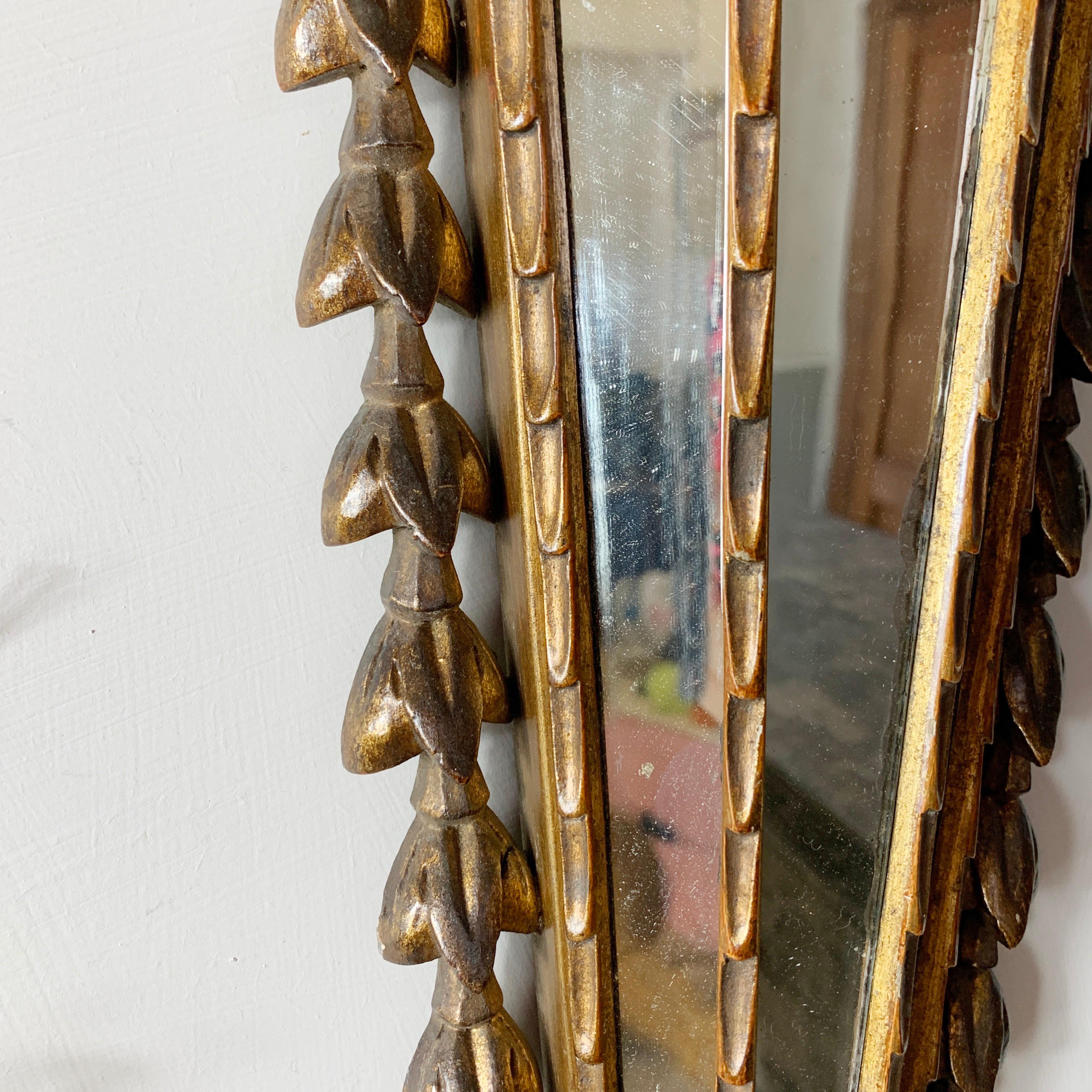 Hand-Crafted 19th C Antique French, Gilt Faceted Mirror Wall Sconce For Sale