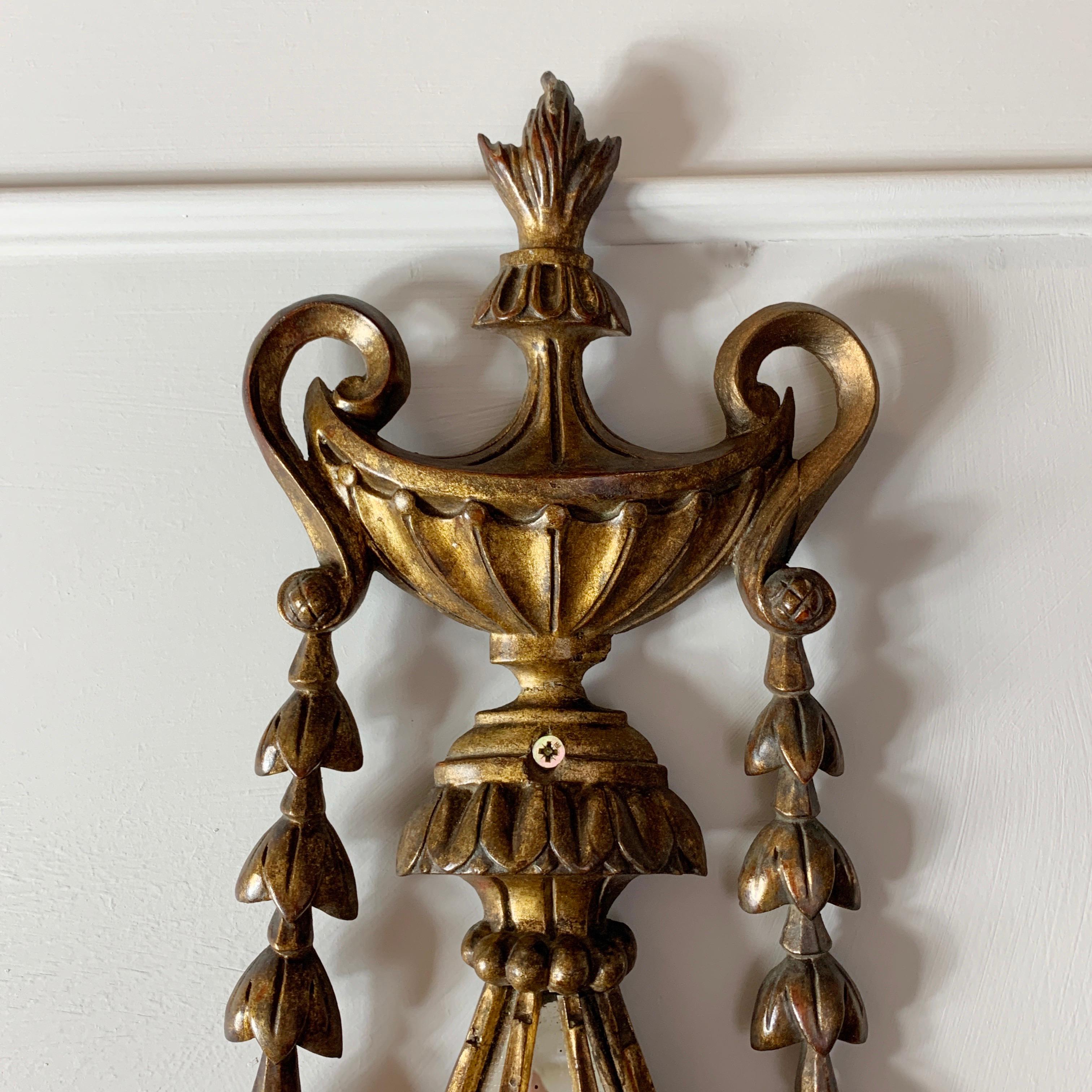 19th Century 19th C Antique French, Gilt Faceted Mirror Wall Sconce For Sale