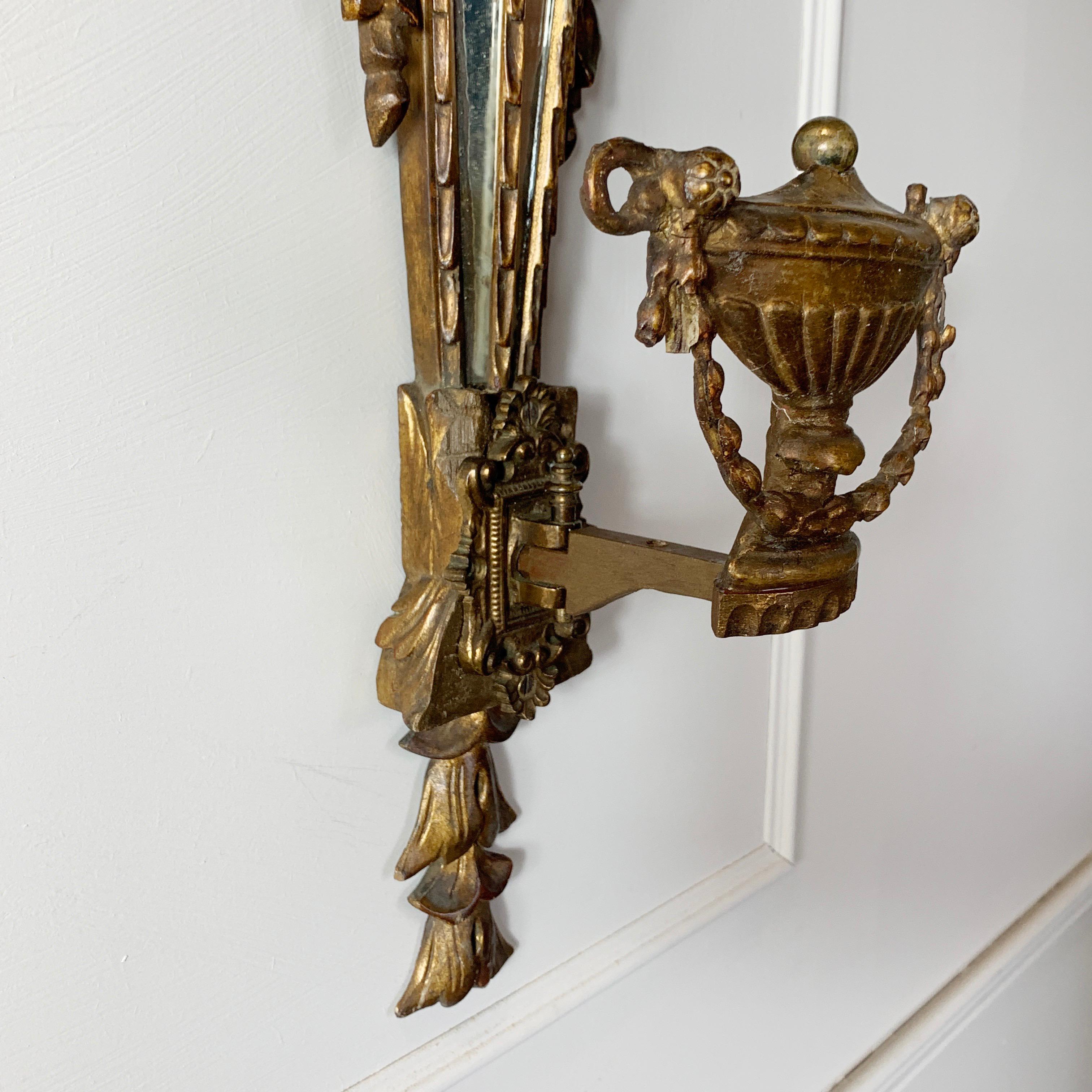 19th C Antique French, Gilt Faceted Mirror Wall Sconce For Sale 1