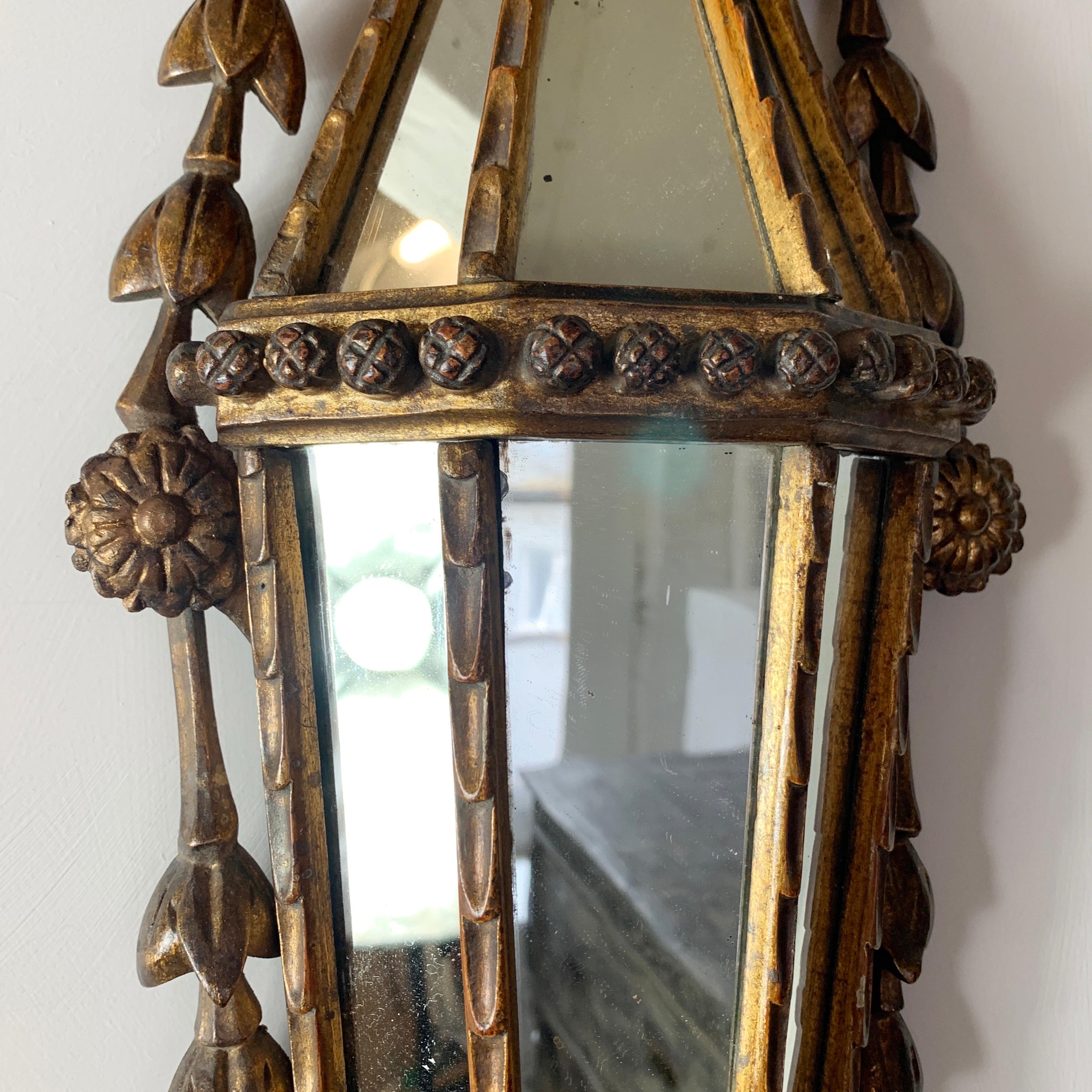 19th C Antique French, Gilt Faceted Mirror Wall Sconce For Sale 2