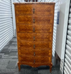 19th C. Antique French Louis XV-Style Marble-Top Semainier Chest