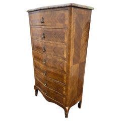 19th C. Antique French Louis XV-Style Marble-Top Semainier Chest