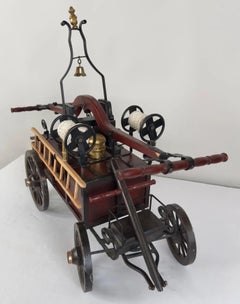 19th C Antique Iron & Wood Fire Engine Large Model or Sculpture