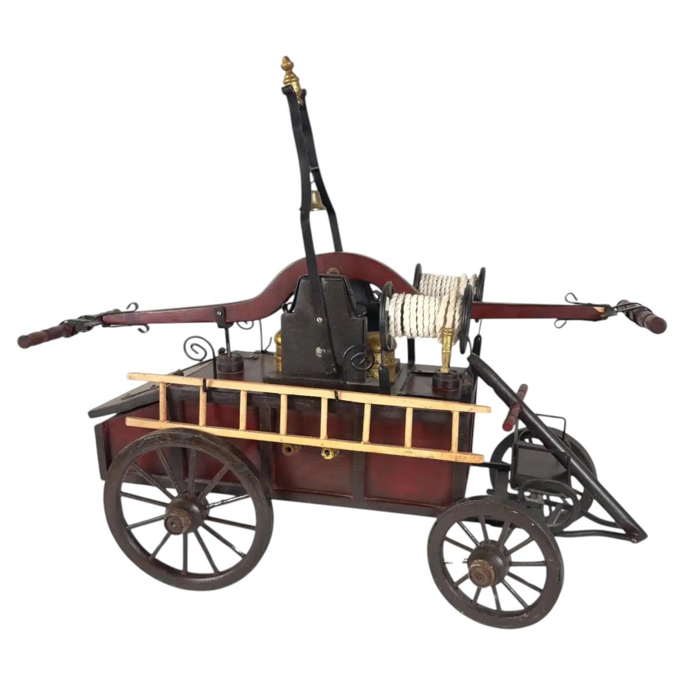 19th C Antique Iron & Wood Fire Engine Large Model or Sculpture