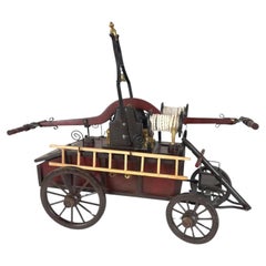 19th C Antique Iron & Wood Fire Engine Large Model or Sculpture