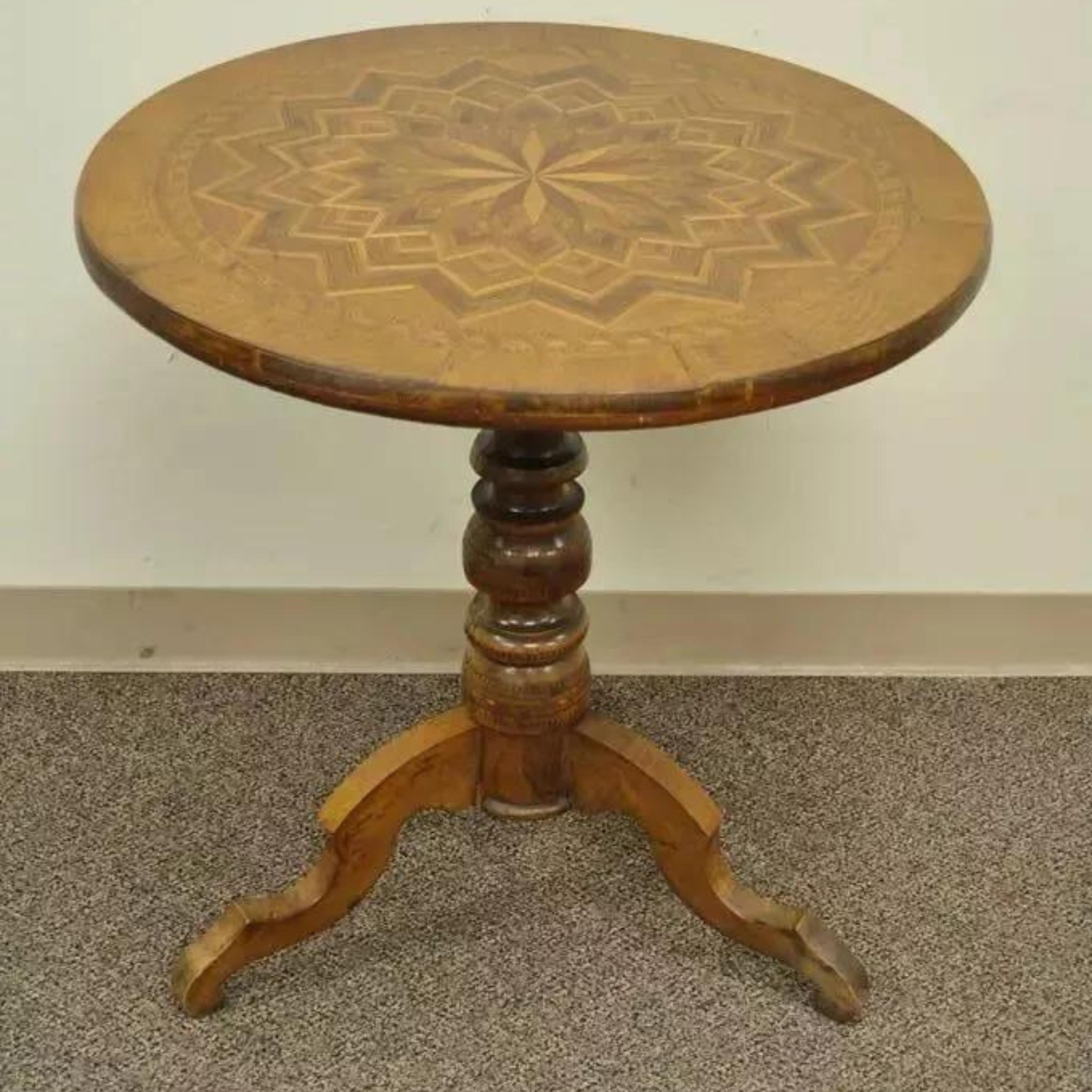 19th C Antique Italian Sorrentino Parquetry Inlaid Round Pedestal Center Table For Sale 5