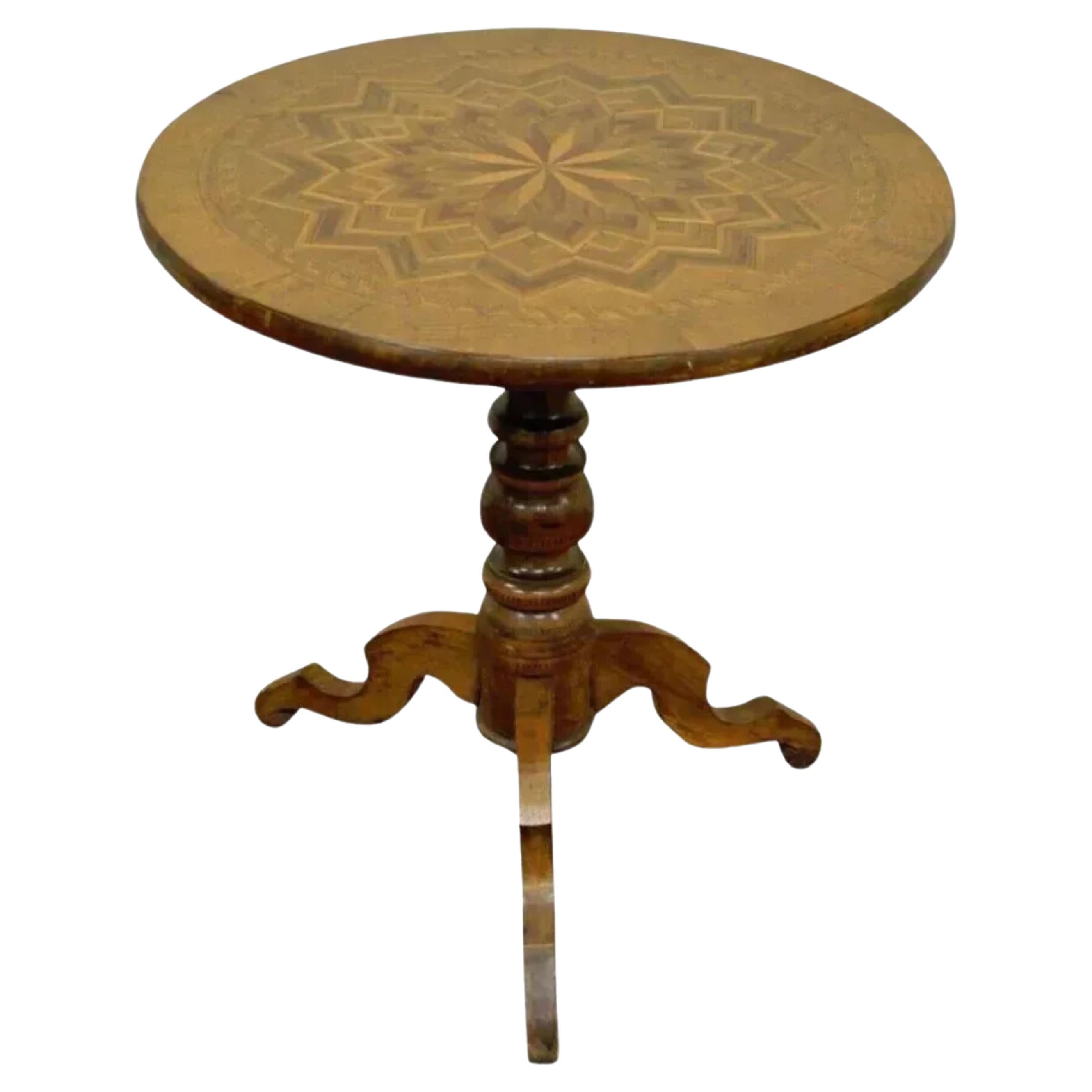 19th C Antique Italian Sorrentino Parquetry Inlaid Round Pedestal Center Table For Sale