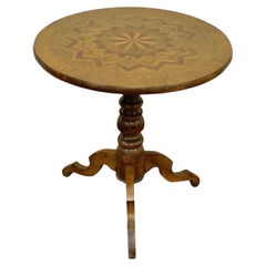 19th C Antique Italian Sorrentino Parquetry Inlaid Round Pedestal Center Table