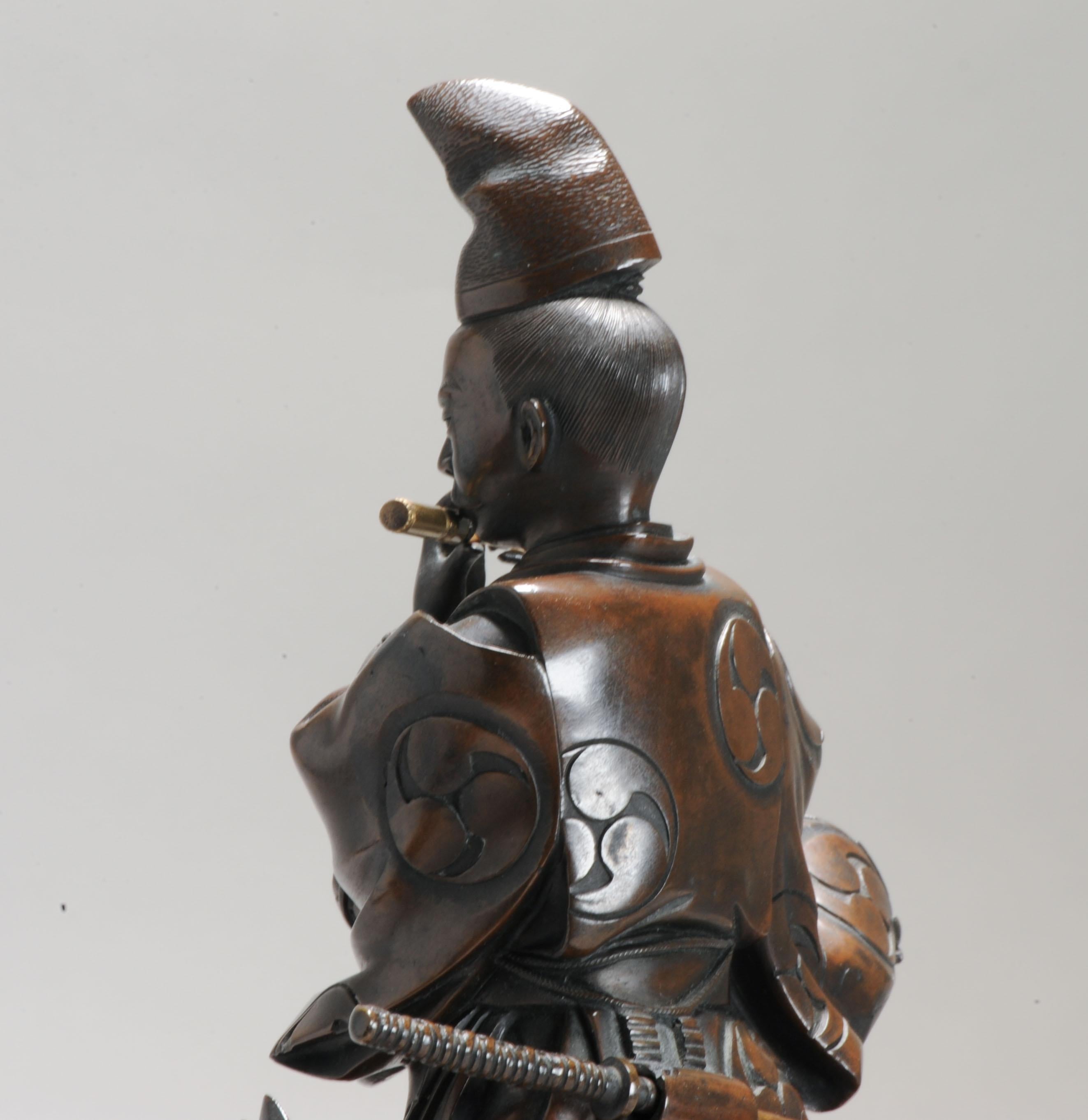 19th C Antique Meiji Period Japanese Bronze Samurai Statue Flute Japan 1