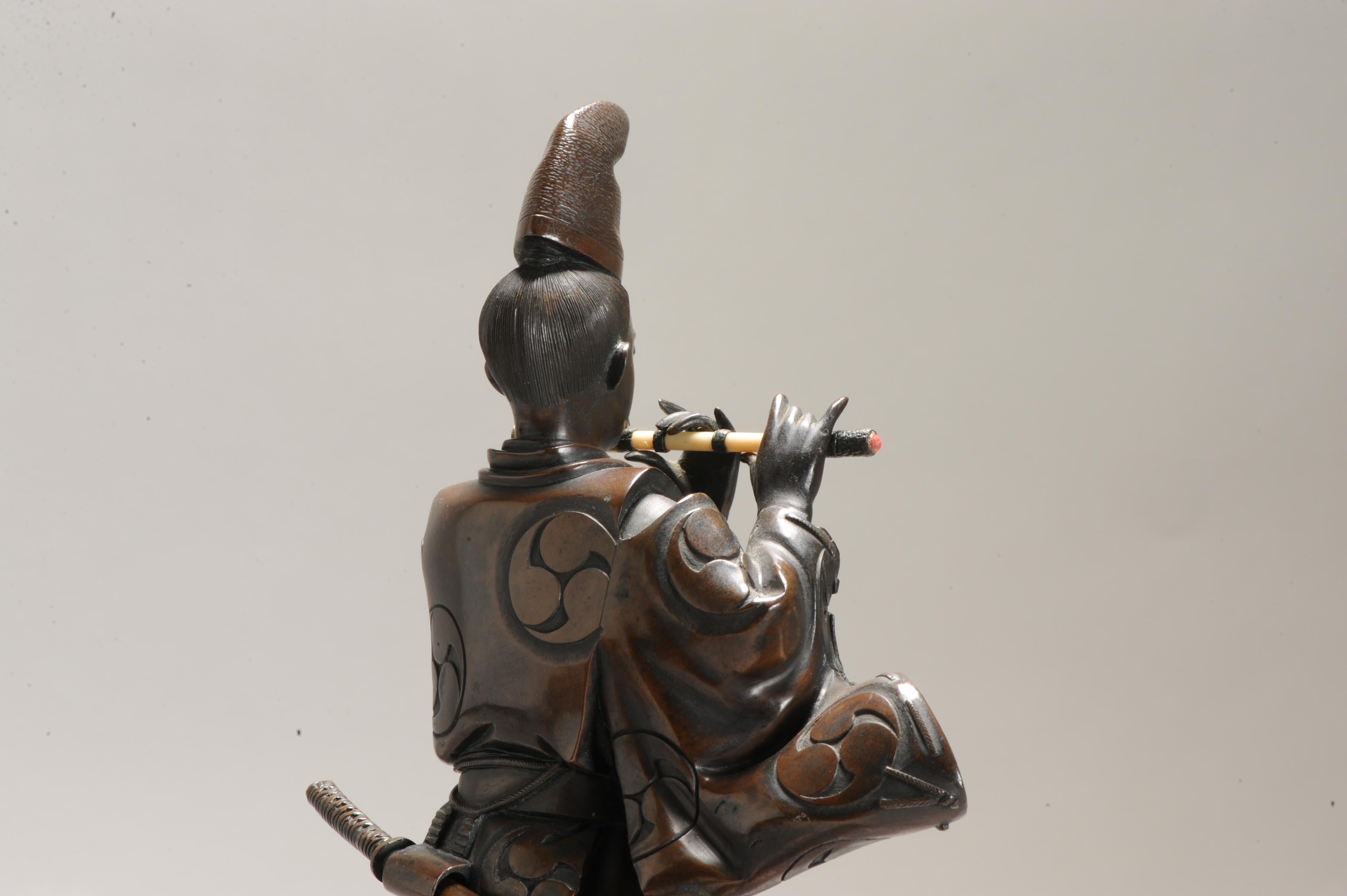 19th C Antique Meiji Period Japanese Bronze Samurai Statue Flute Japan 2
