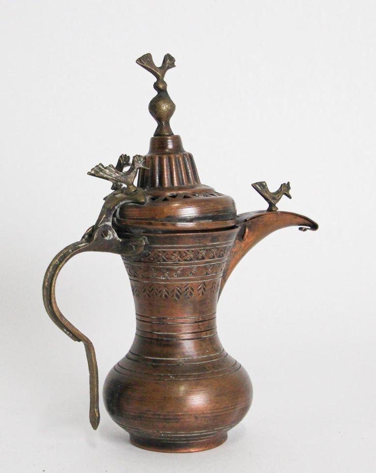 Islamic 19th c Antique Middle Eastern Dallah Turkish Ottoman Bronze Copper Coffee Pot For Sale