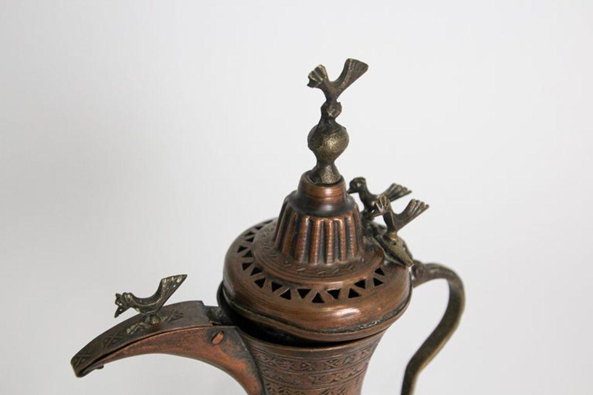 Hand-Crafted 19th c Antique Middle Eastern Dallah Turkish Ottoman Bronze Copper Coffee Pot For Sale