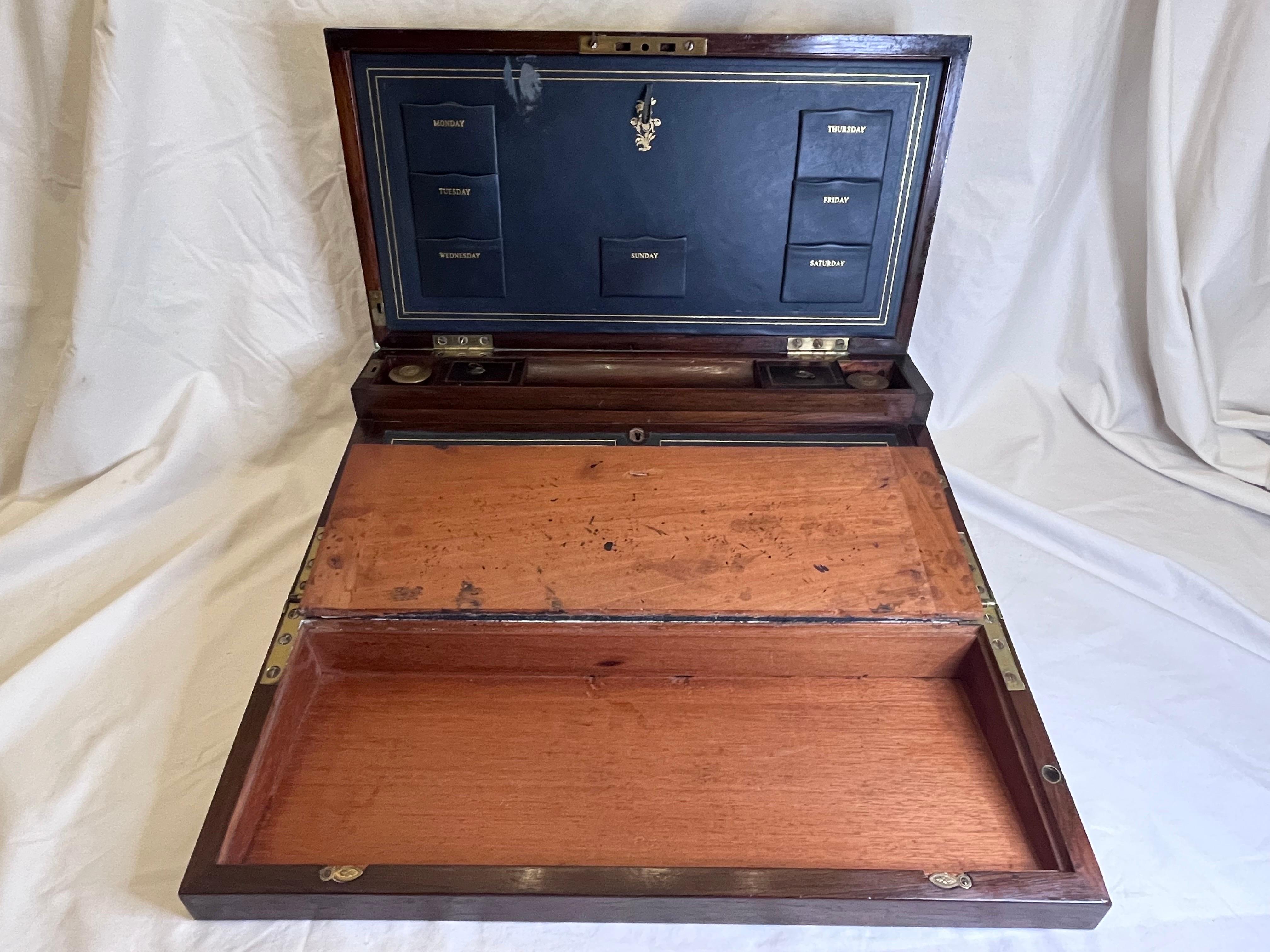 19th C Antique Military Campaign English Traveling Writing Desk Tompson Patent  For Sale 5