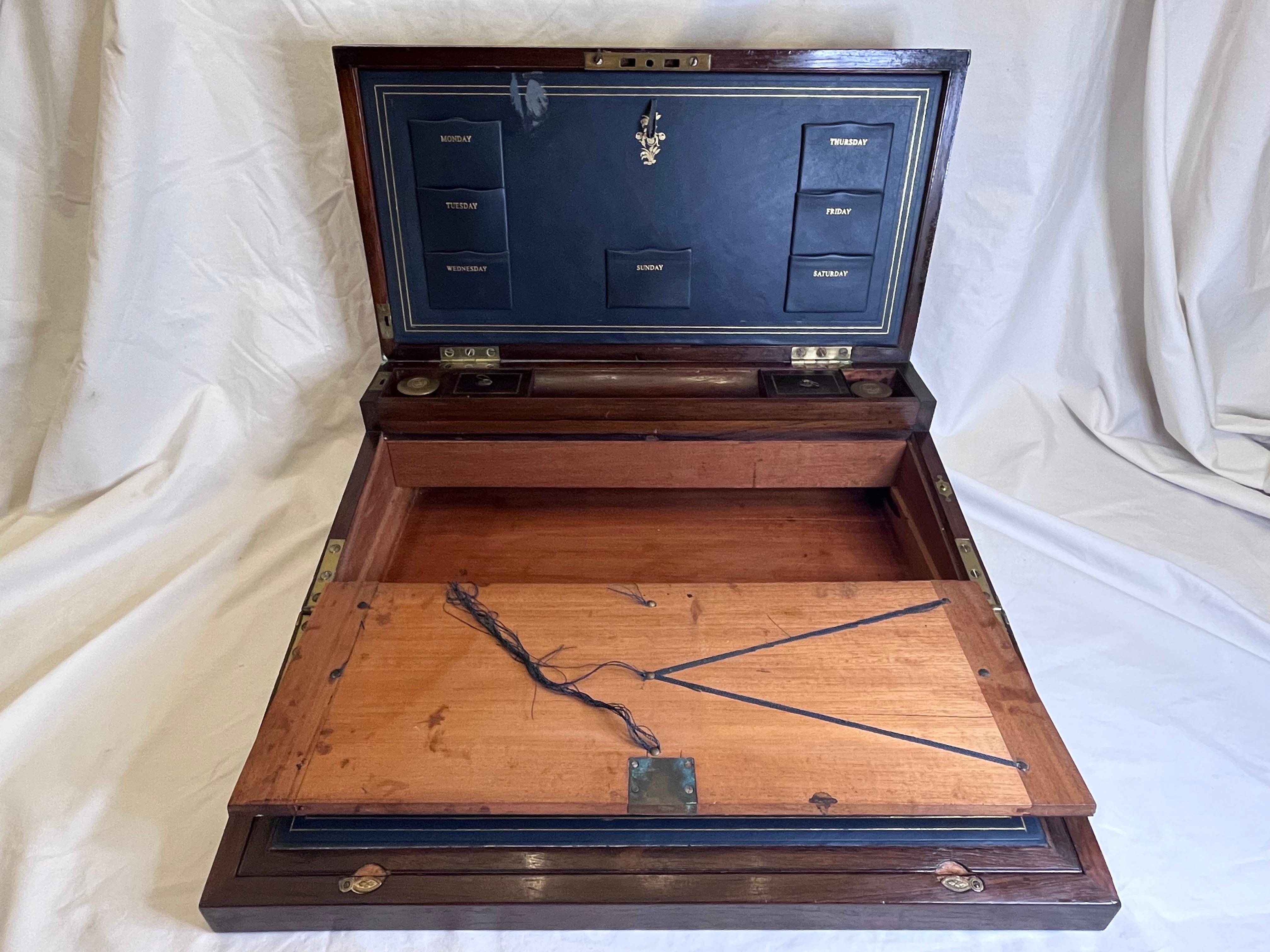 19th C Antique Military Campaign English Traveling Writing Desk Tompson Patent  For Sale 4