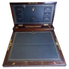 19th C Used Military Campaign English Traveling Writing Desk Tompson Patent 