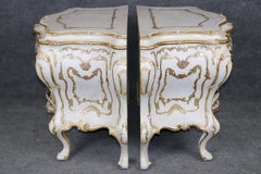 Pair of Antique Italian Rococo Style Parcel Gilt Paint Decorated Commodes