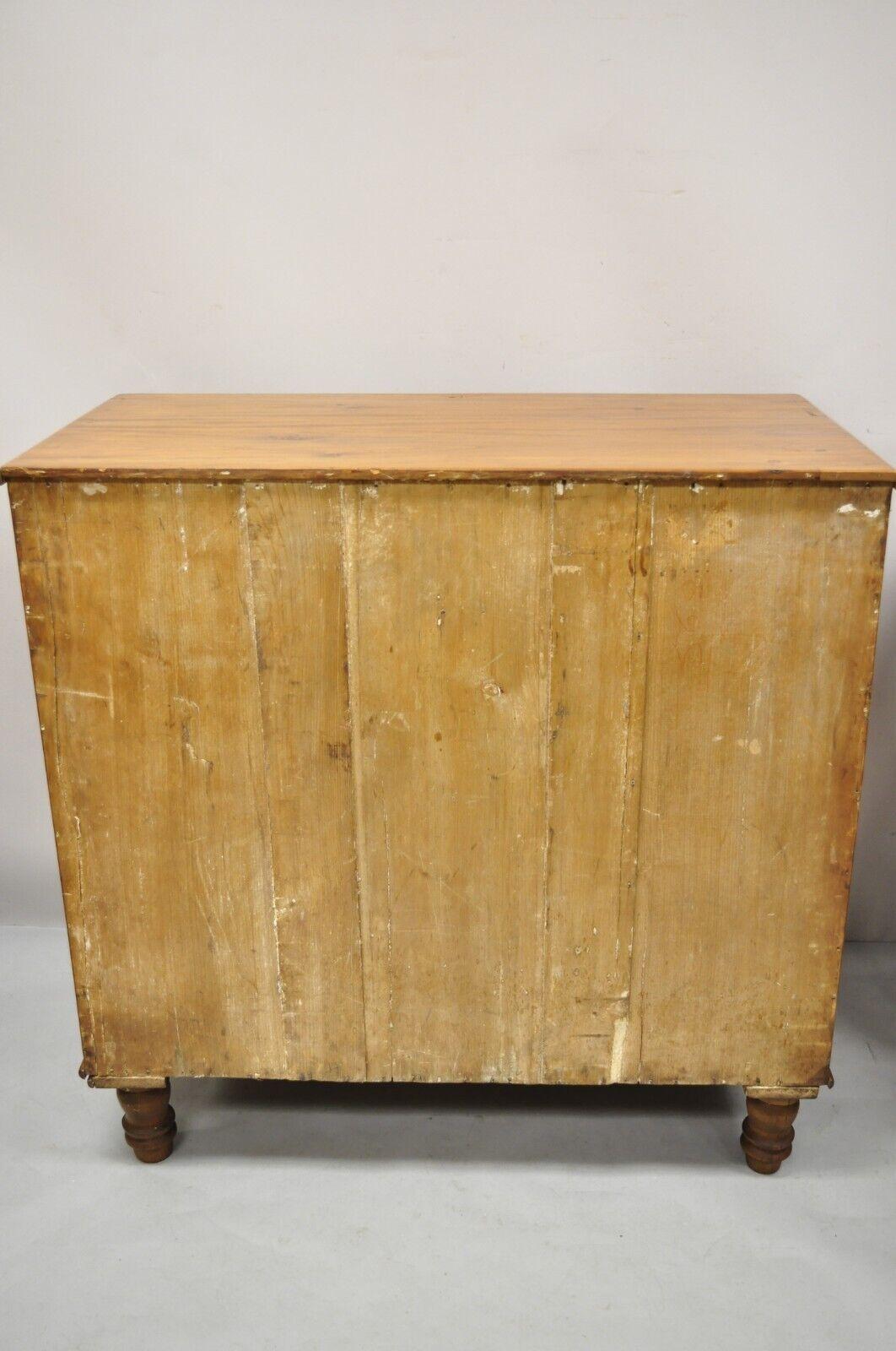 19th C. Antique Pine Wood 5 Drawer Primitive Colonial Chest Of Drawers Dresser For Sale 2