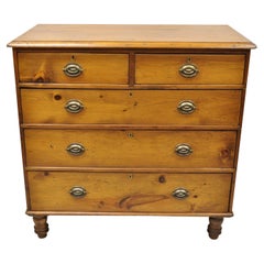 19th C. Antique Pine Wood 5 Drawer Primitive Colonial Chest Of Drawers Dresser