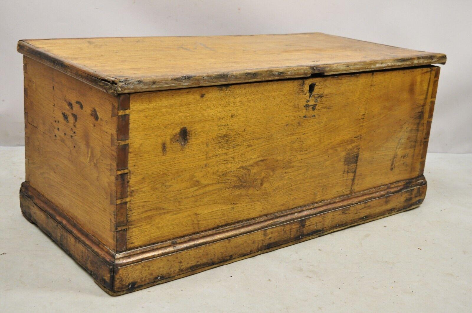 19th C Antique Primitive Country French Wooden Dovetail Blanket Chest Trunk 5
