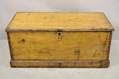 19th C Antique Primitive Country French Wooden Dovetail Blanket Chest Trunk