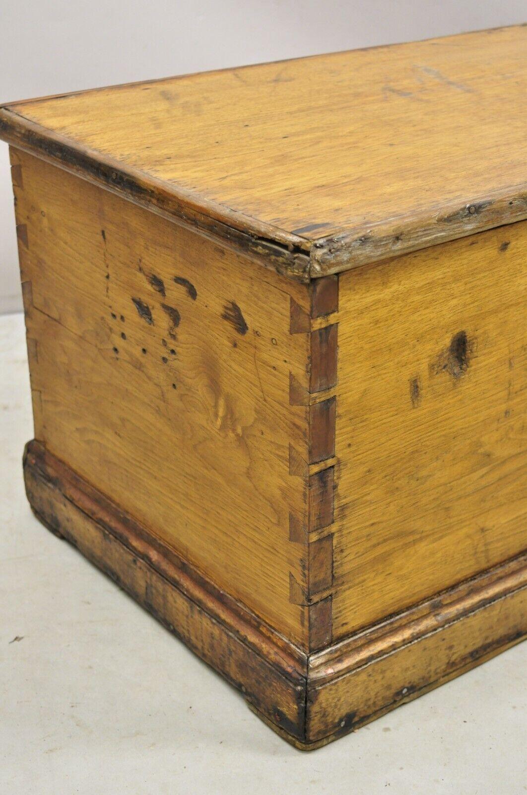 19th Century 19th C Antique Primitive Country French Wooden Dovetail Blanket Chest Trunk