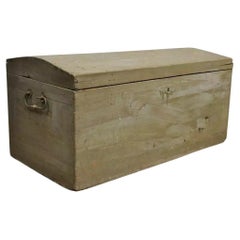 19th C. Antique Primitive Dome Top Gray Painted Dovetailed Blanket Chest Trunk
