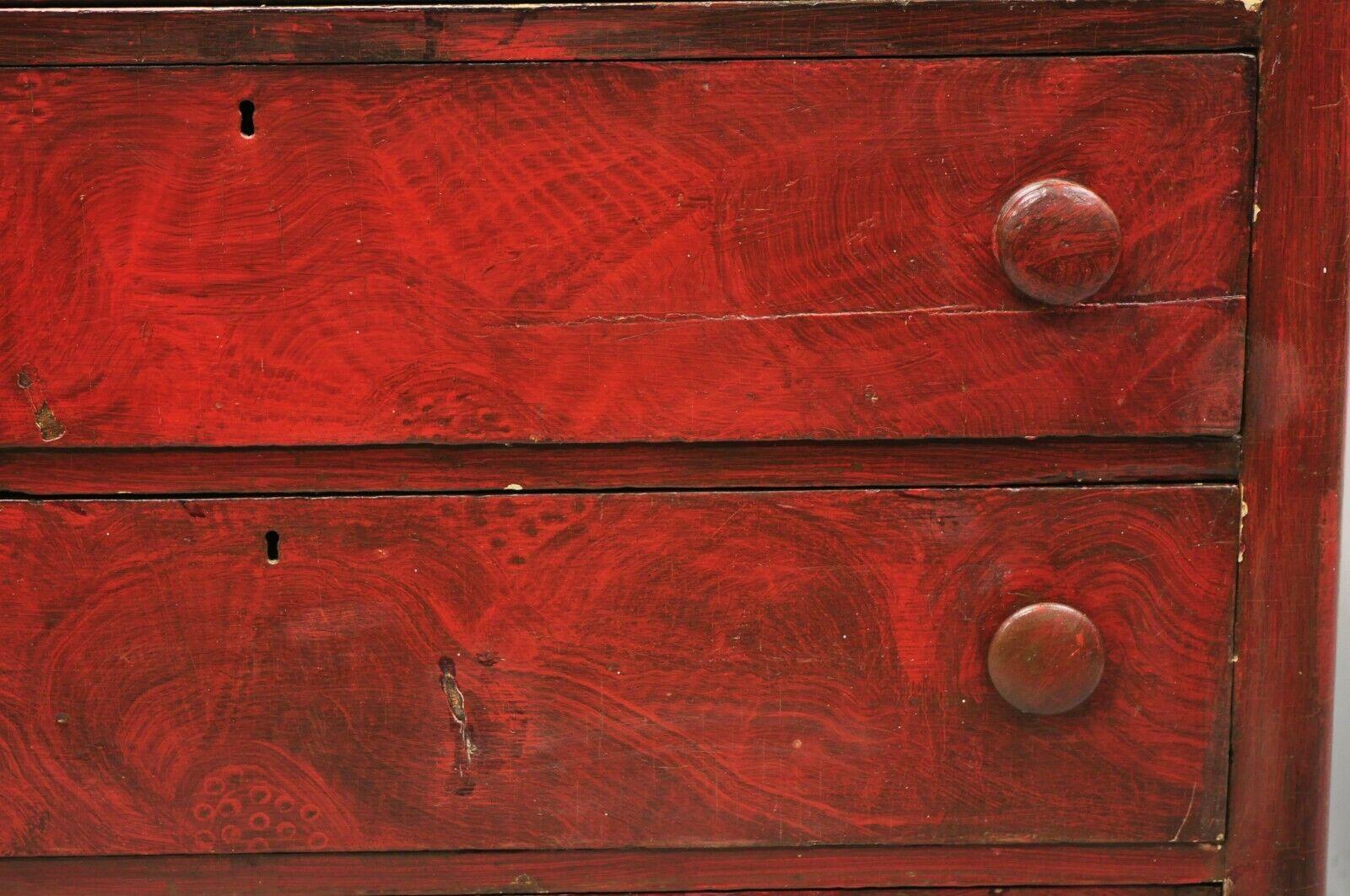 19th C Antique Primitive Red Grain Painted 4 Drawer Chest of Drawers Dresser 2