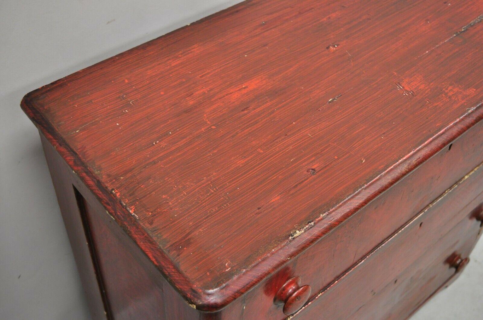 American 19th C Antique Primitive Red Grain Painted 4 Drawer Chest of Drawers Dresser