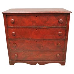 19th C Antique Primitive Red Grain Painted 4 Drawer Chest of Drawers Dresser