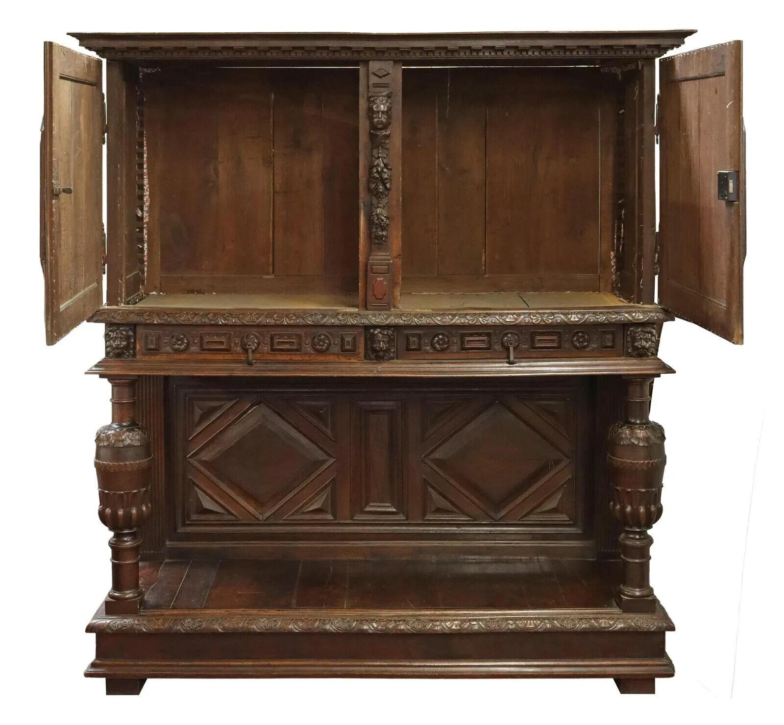 Stunning antique credence cupboard, renaissance revival, carved, large, 89