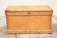 19th C Antique Rustic Chestnut Wood Wooden Dovetail Blanket Chest Trunk