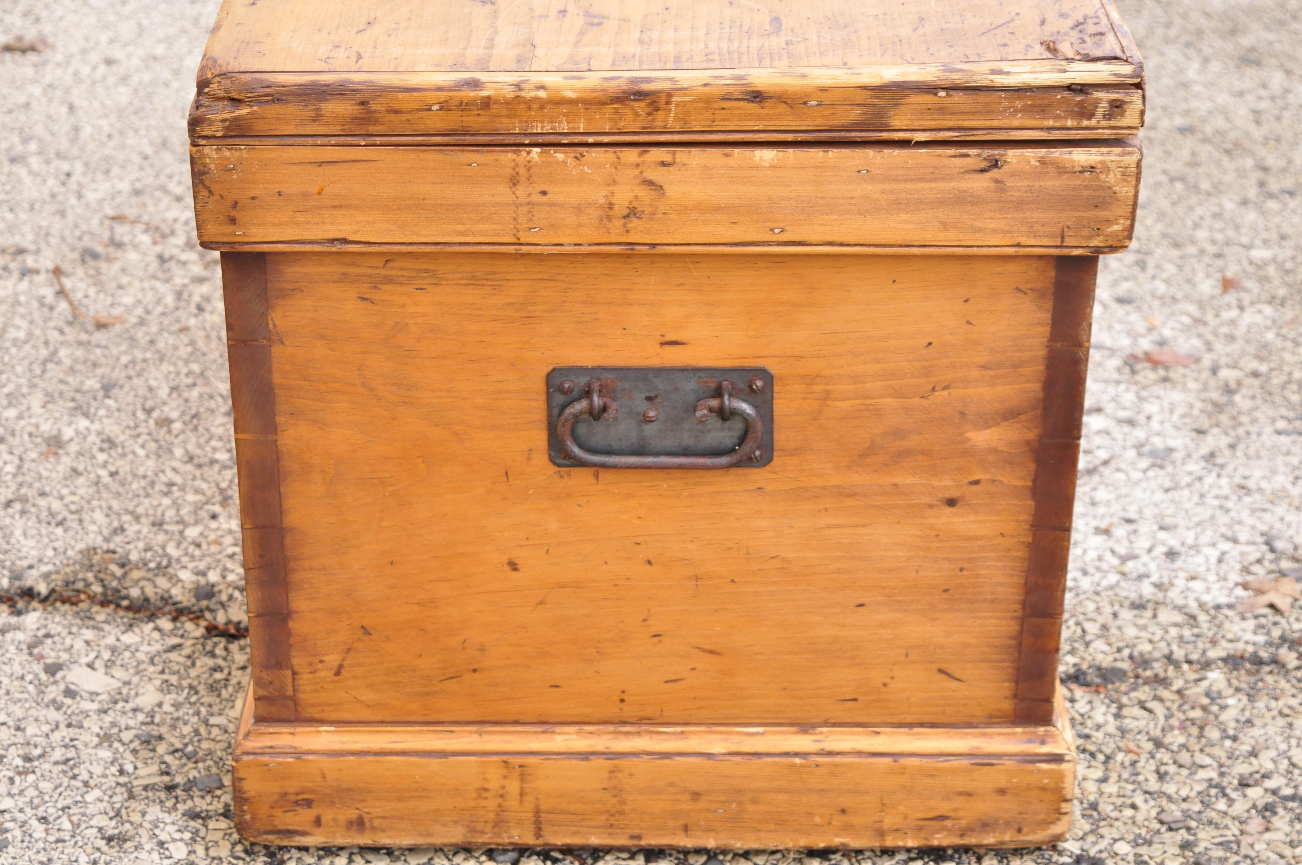 Primitive 19th C Antique Rustic Chestnut Wood Wooden Dovetail Blanket Chest Trunk