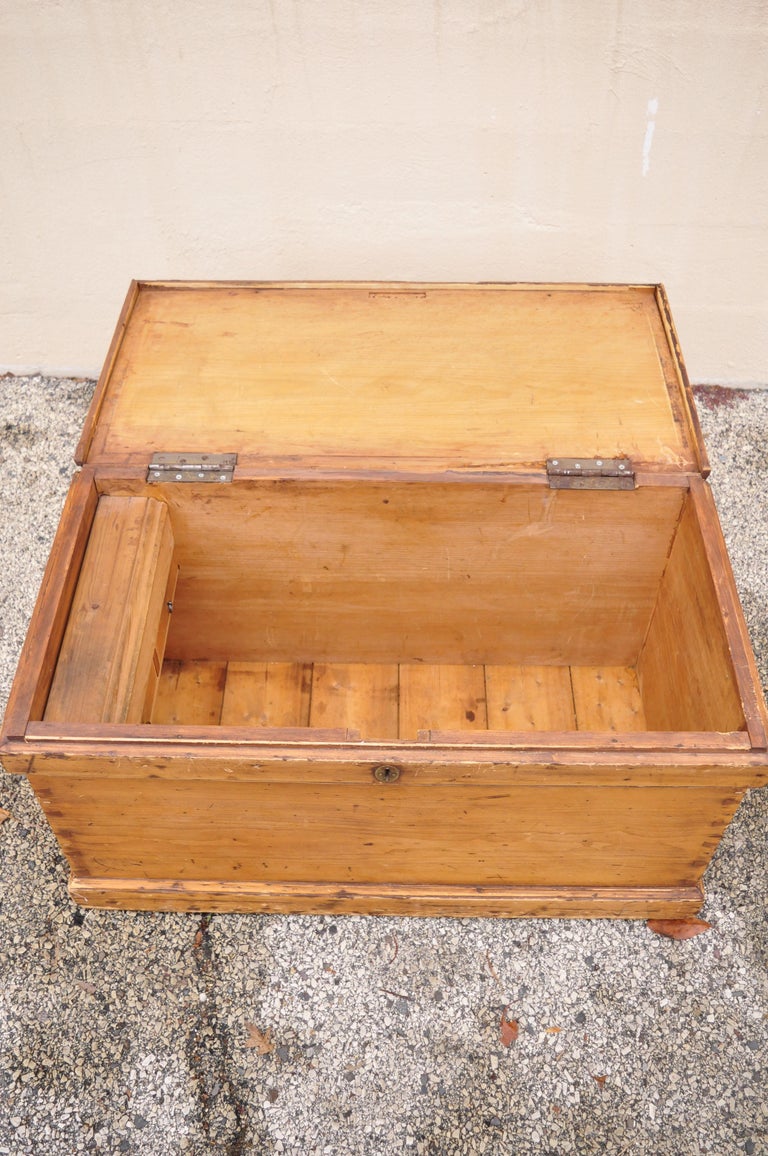 19th C Antique Rustic Chestnut Wood Wooden Dovetail Blanket Chest Trunk For Sale at 1stDibs