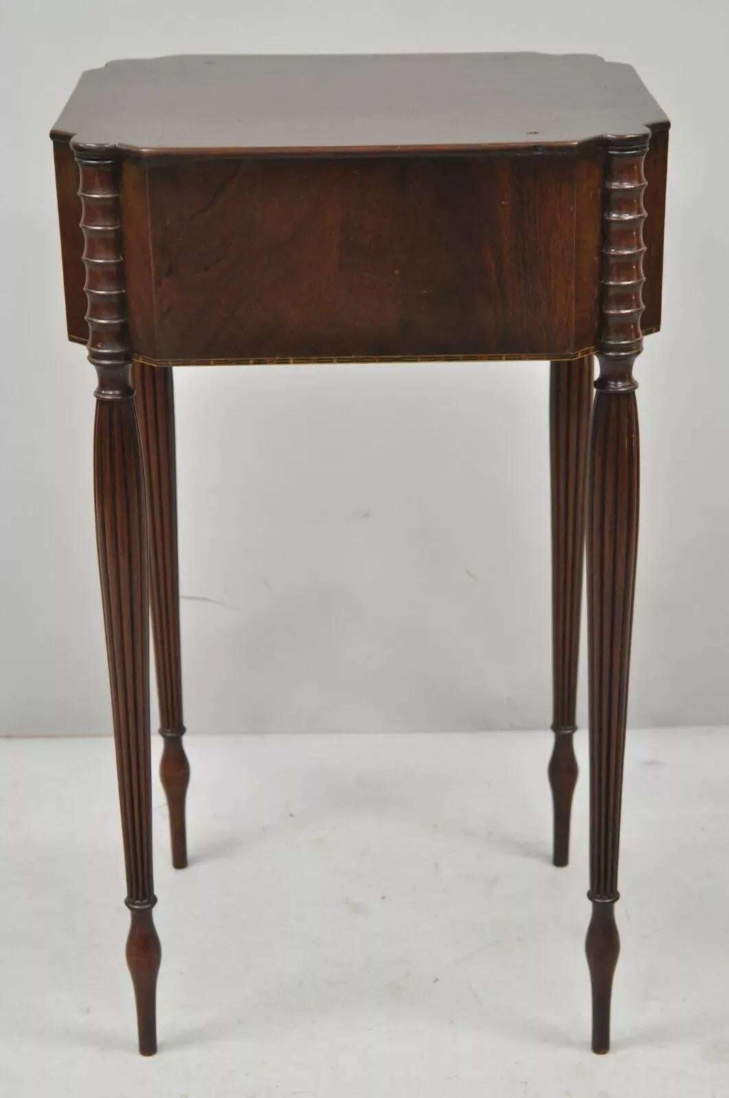 19th C. Antique Sheraton Tapered Leg Burl Wood 2 Drawer Nightstand Side Table For Sale 6
