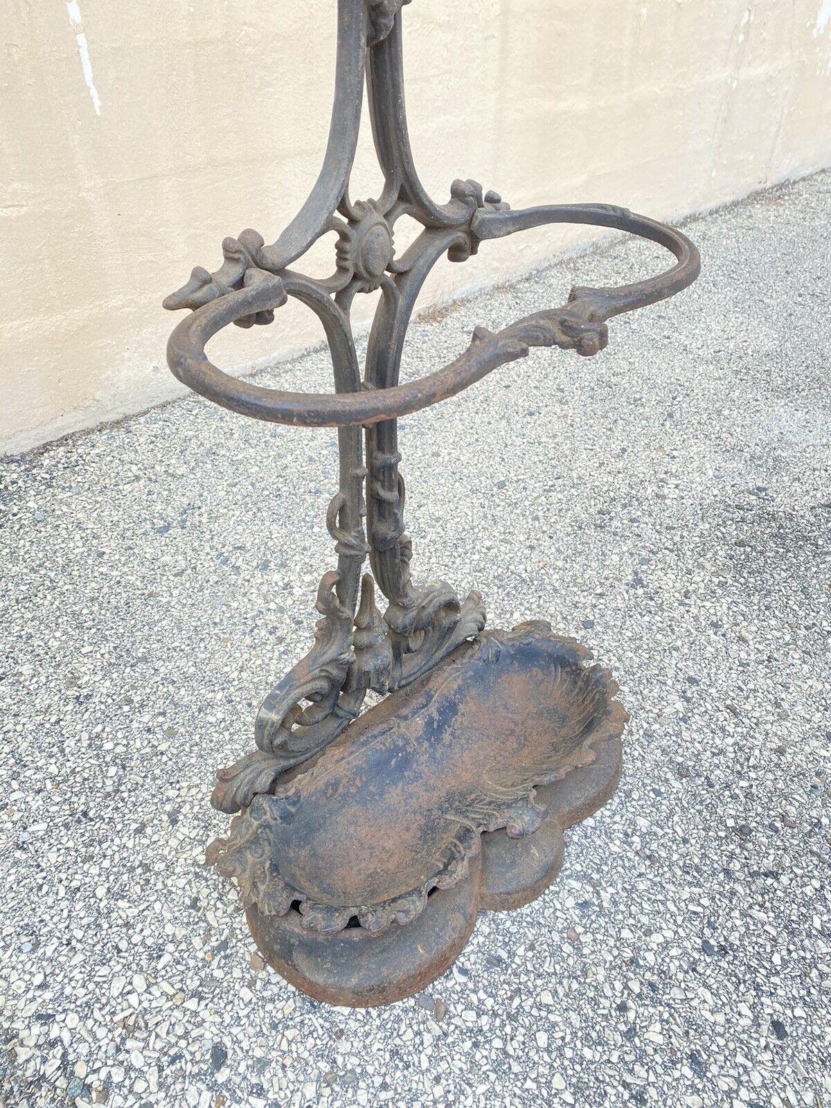 19th C. Antique Victorian Cast Iron Rococo Hall Tree Coat Hook Umbrella Stand For Sale 7