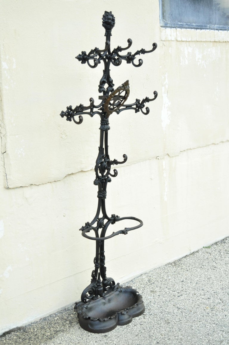 19th C. Antique Victorian Cast Iron Rococo Hall Tree Coat Hook