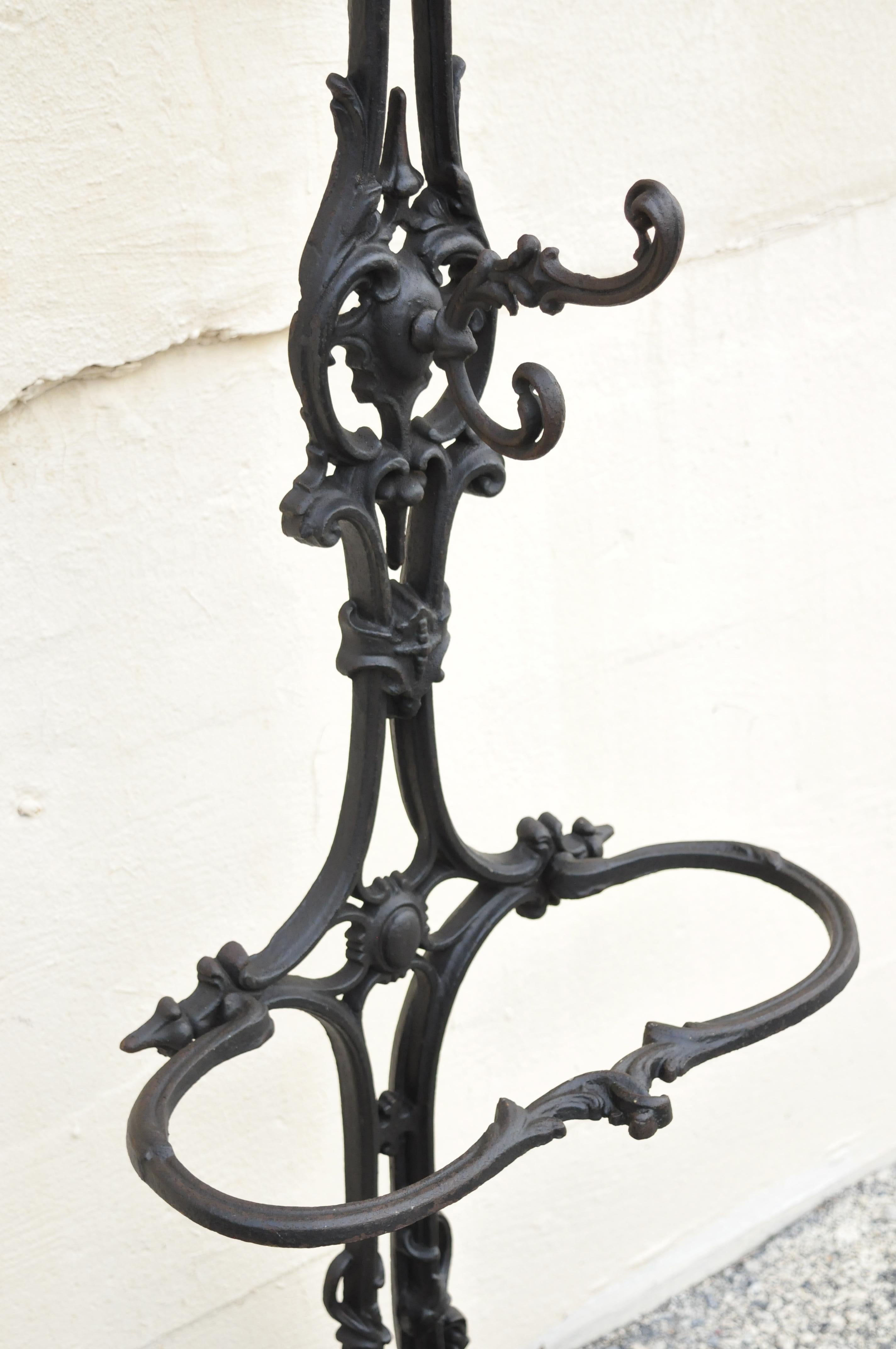 Italian 19th C. Antique Victorian Cast Iron Rococo Hall Tree Coat Hook Umbrella Stand