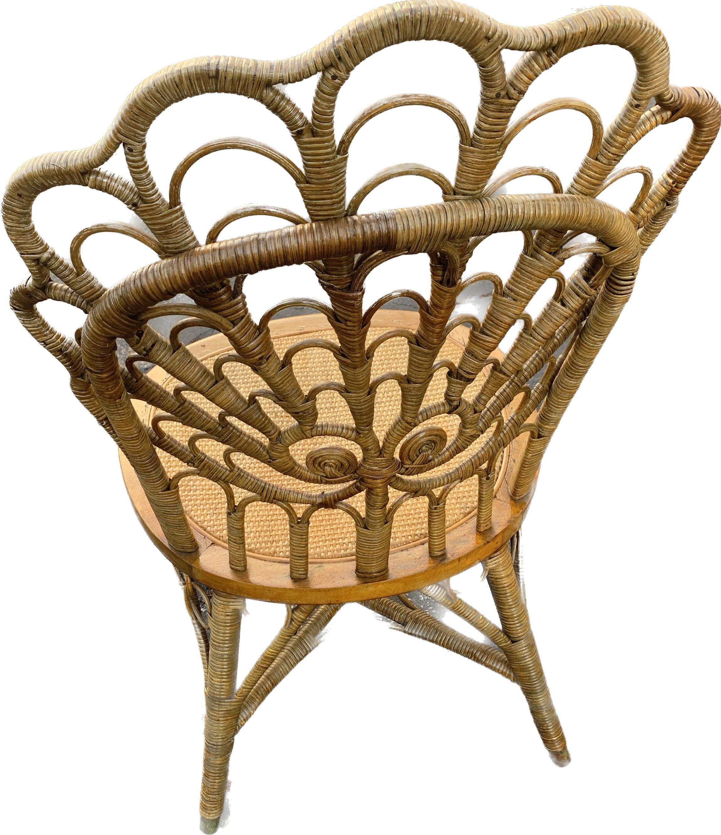 Late 19th Century 19th C. Antique Wicker Three Piece Shell Back Design Suite by Heywood Brothers