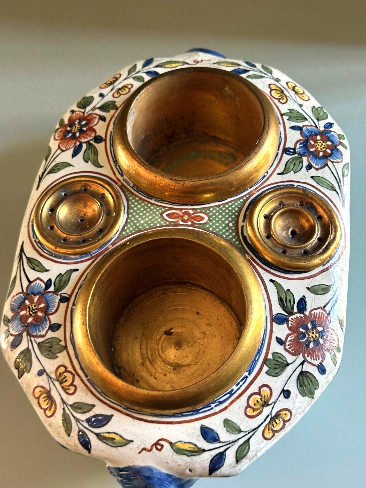 19th C. Antique Writing Stand Desk office Inkwell Center Piece Faience Porcelain For Sale 4