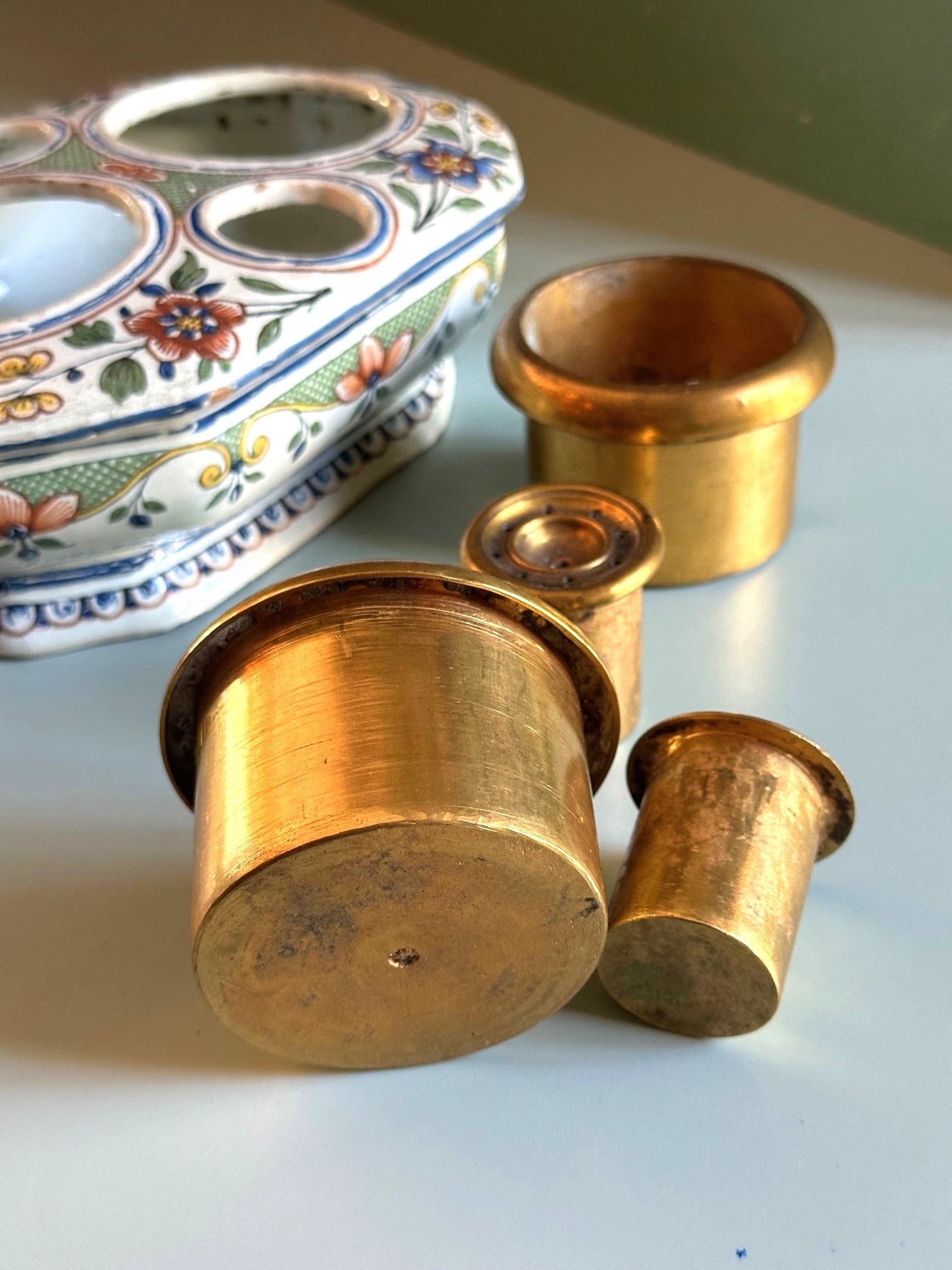 19th C. Antique Writing Stand Desk office Inkwell Center Piece Faience Porcelain For Sale 5