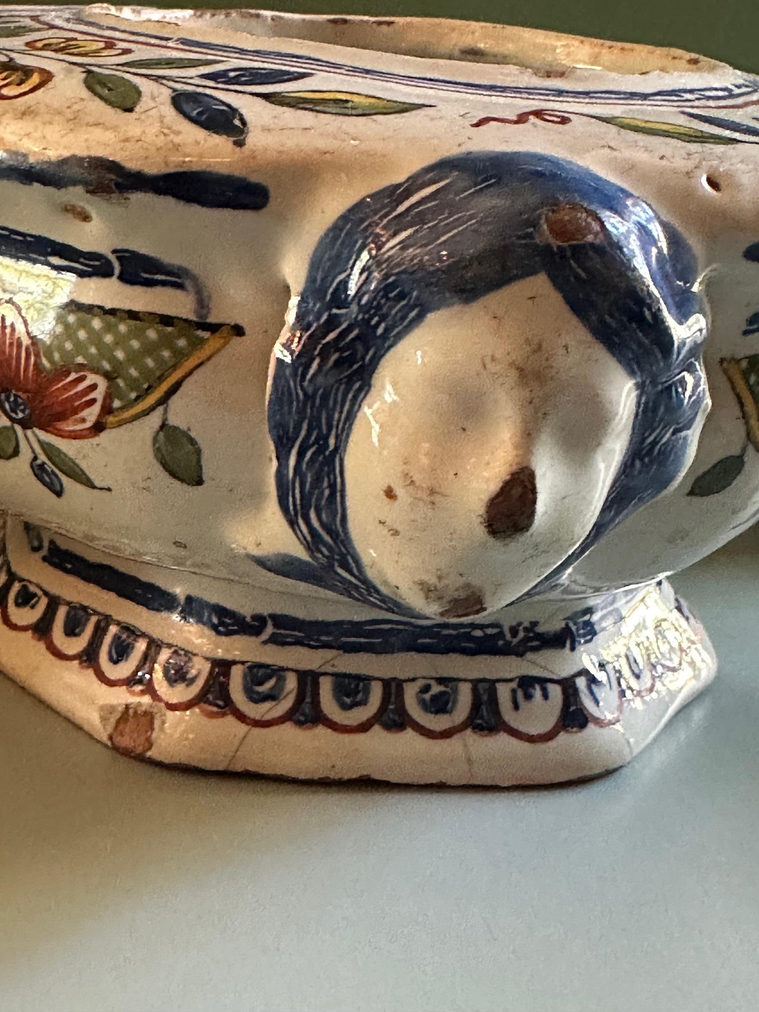 19th C. Antique Writing Stand Desk office Inkwell Center Piece Faience Porcelain For Sale 8