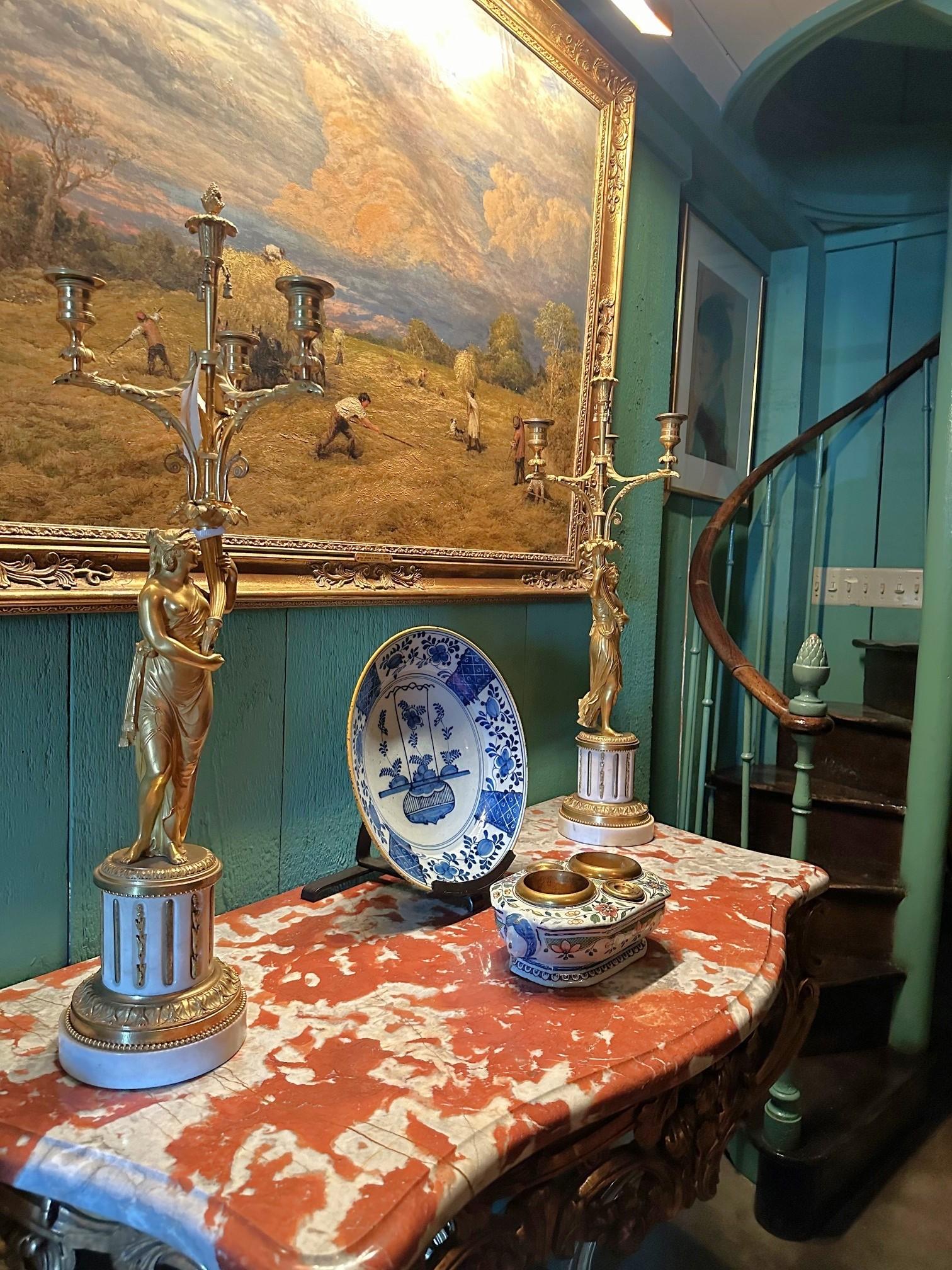 19th C. Antique Writing Stand Desk office Inkwell Center Piece Faience Porcelain For Sale 10