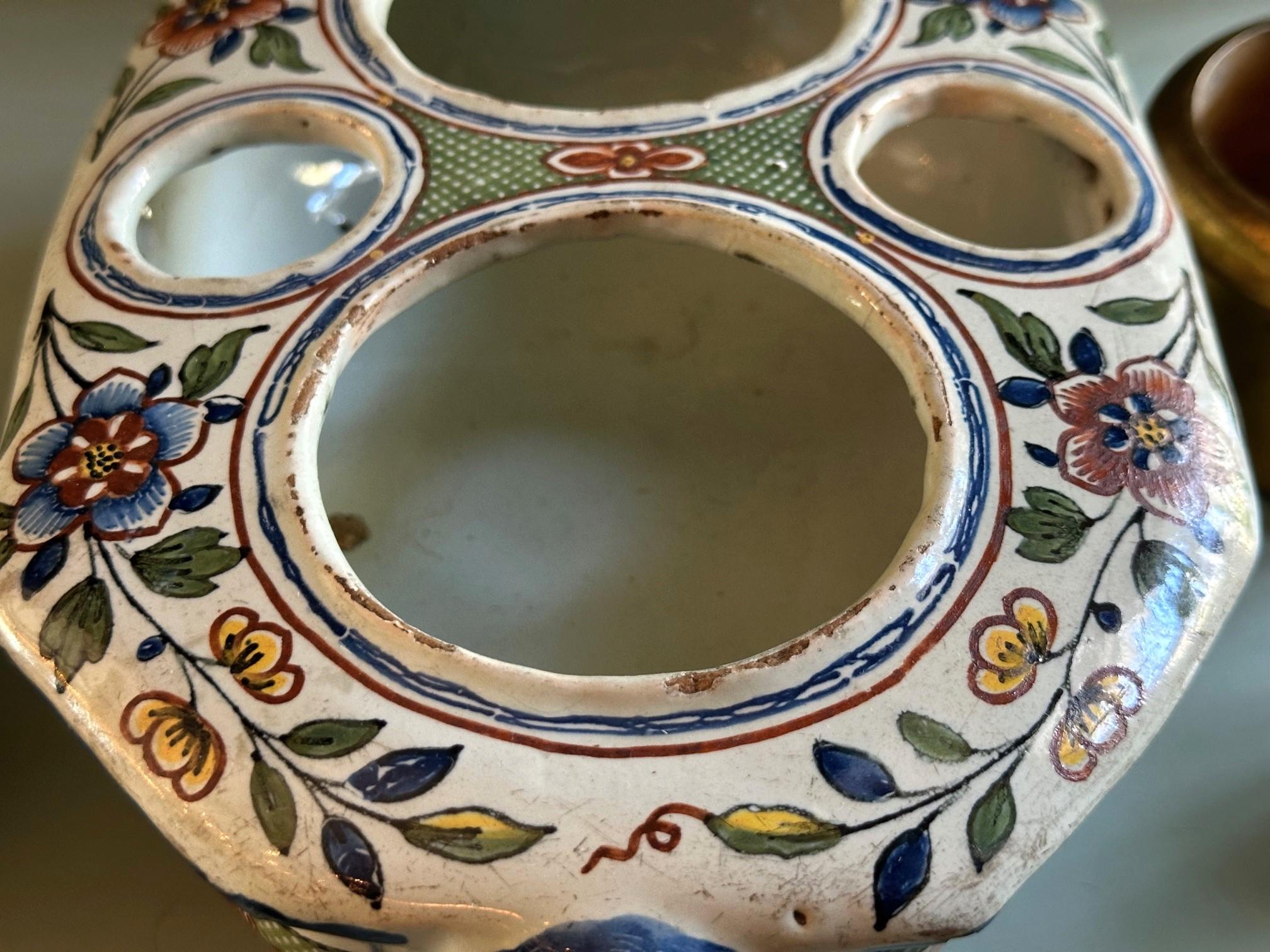 19th C. Antique Writing Stand Desk office Inkwell Center Piece Faience Porcelain For Sale 2