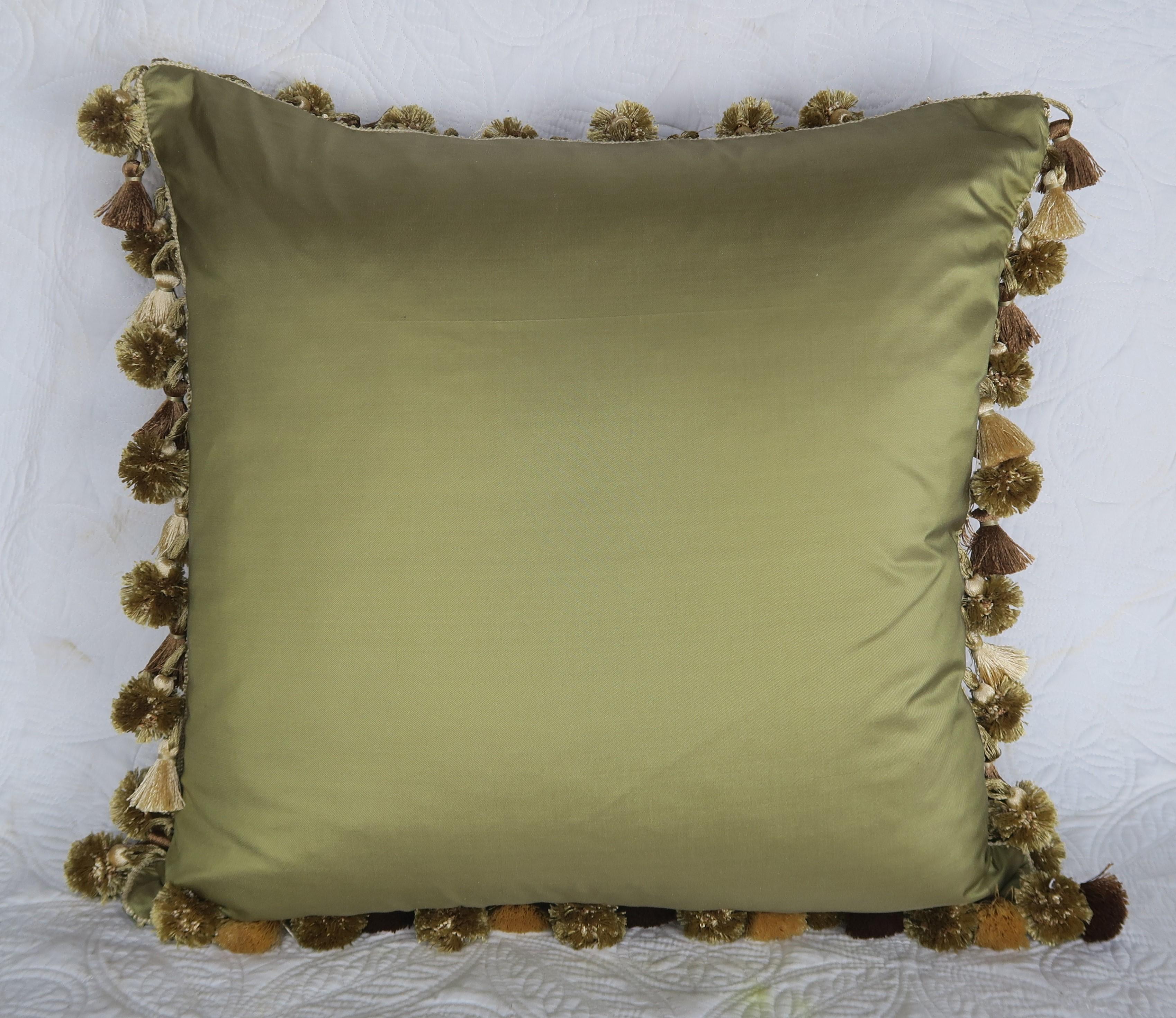 Contemporary 19th Century Appliqued Green Velvet Pillows by Melissa Levinson