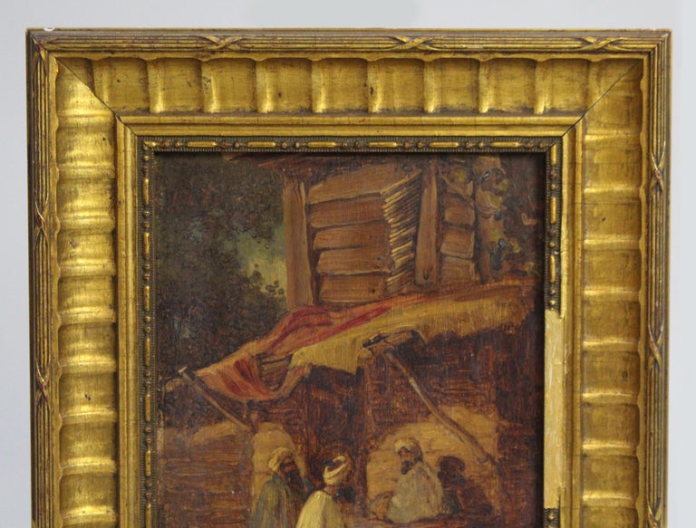 19th Century Arabian Market Scene Sketch Oil On Board