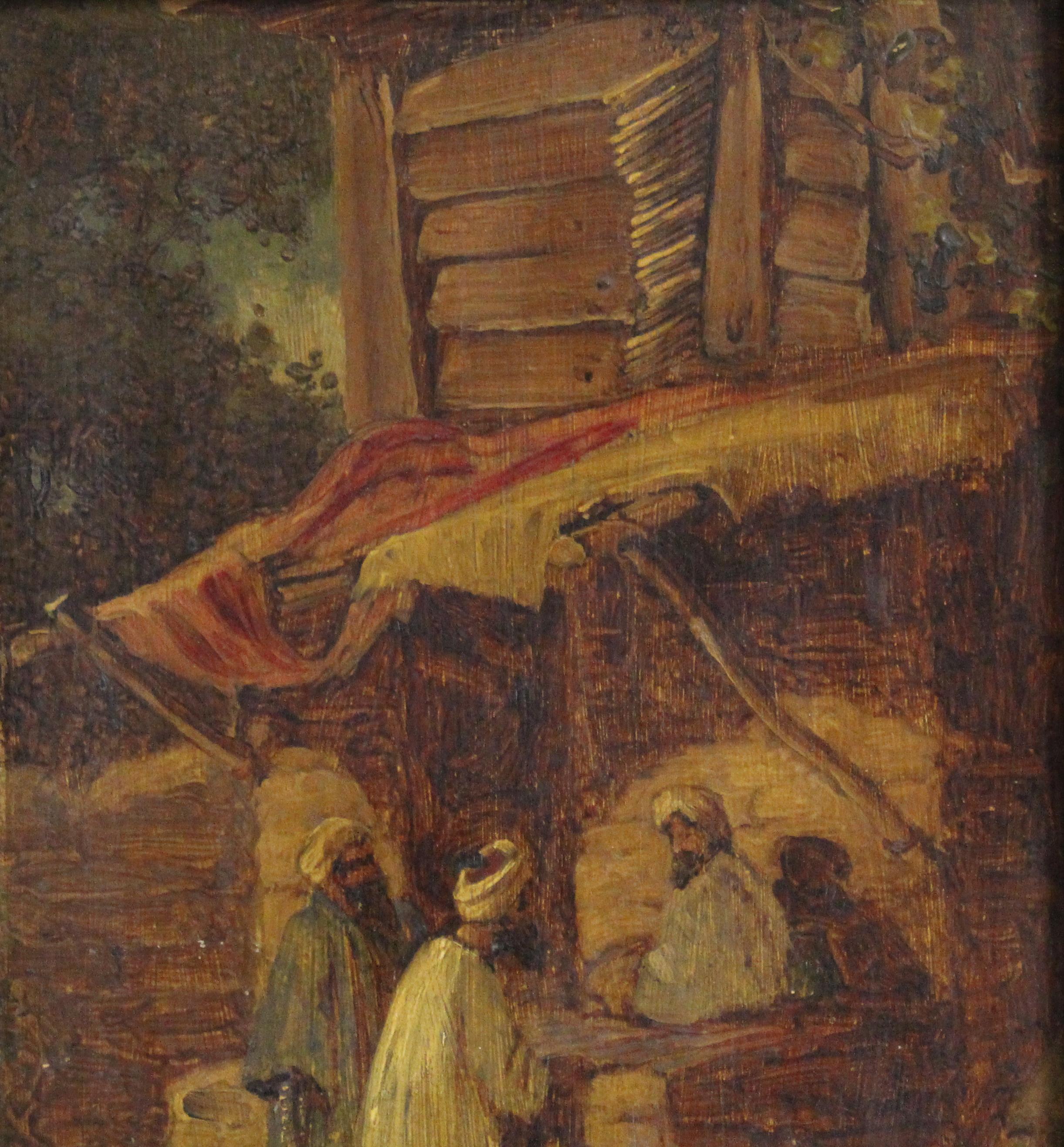 Paint 19th Century Arabian Market Scene Sketch Oil on Board For Sale