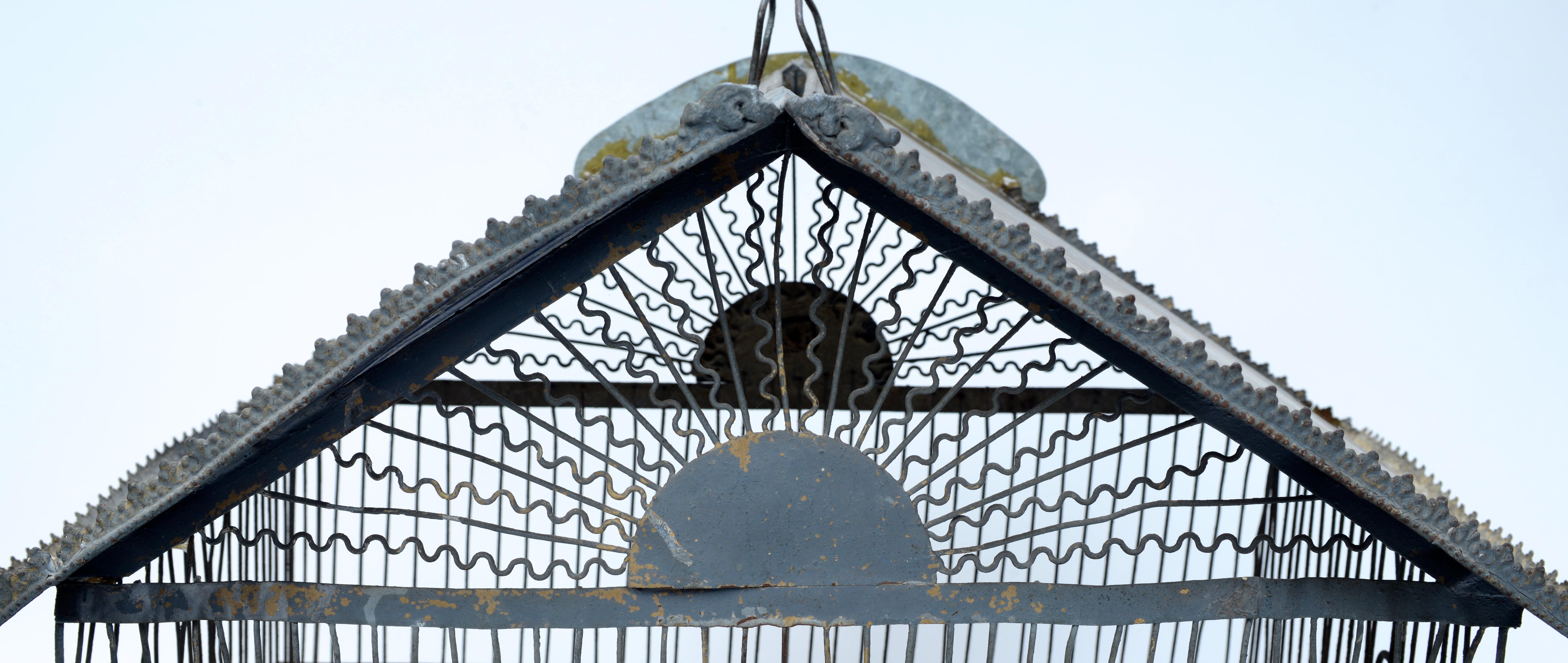 19th c Archietectural American Adirondack Lodge Folk Art Birdcage Old Blue Paint For Sale 6
